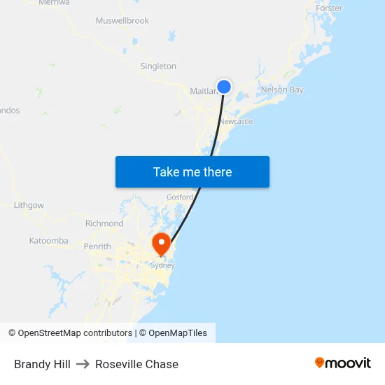 Brandy Hill to Roseville Chase map