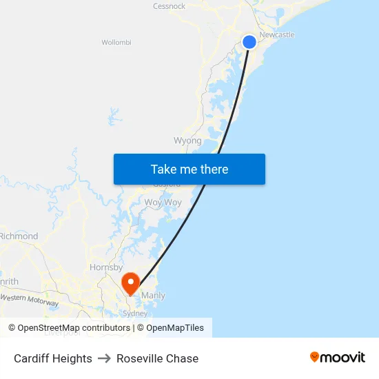 Cardiff Heights to Roseville Chase map