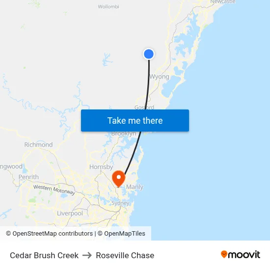 Cedar Brush Creek to Roseville Chase map