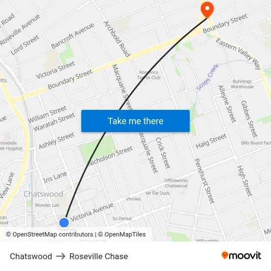 Chatswood to Roseville Chase map