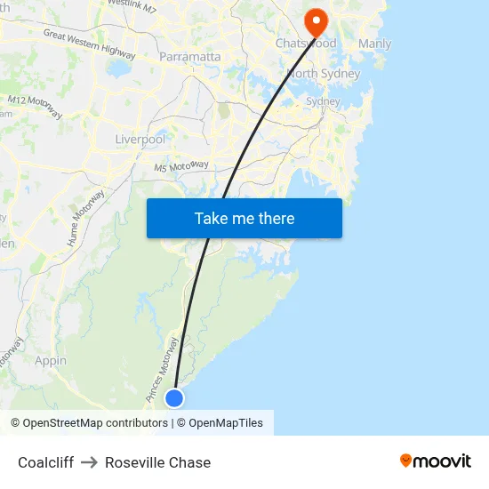 Coalcliff to Roseville Chase map