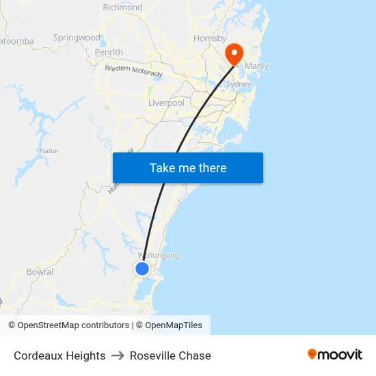 Cordeaux Heights to Roseville Chase map