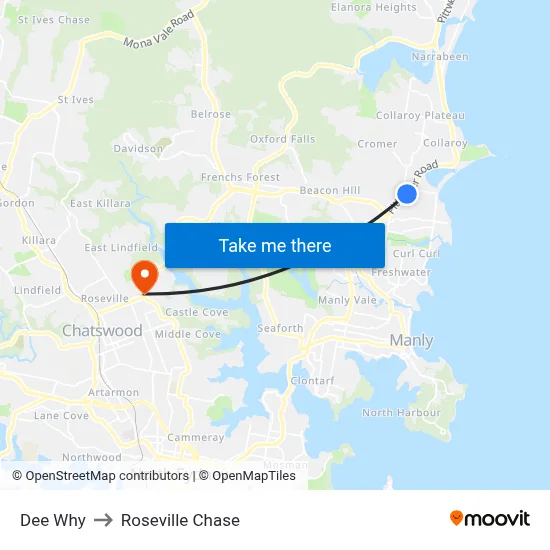Dee Why to Roseville Chase map
