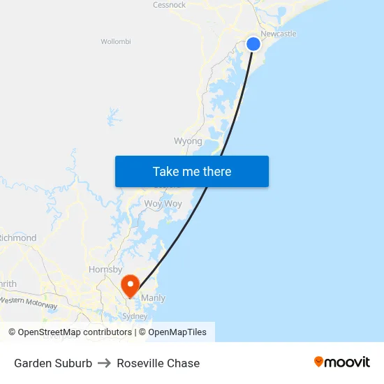 Garden Suburb to Roseville Chase map