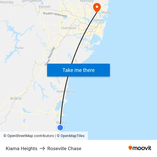Kiama Heights to Roseville Chase map