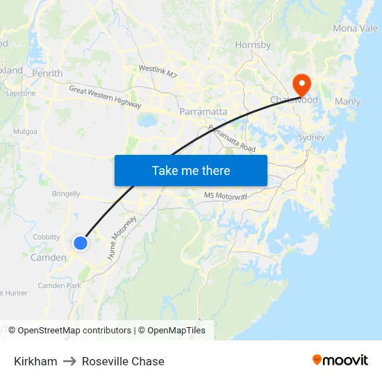 Kirkham to Roseville Chase map
