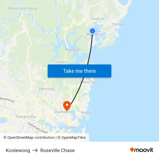 Koolewong to Roseville Chase map