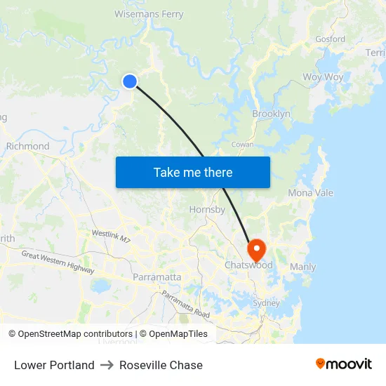 Lower Portland to Roseville Chase map