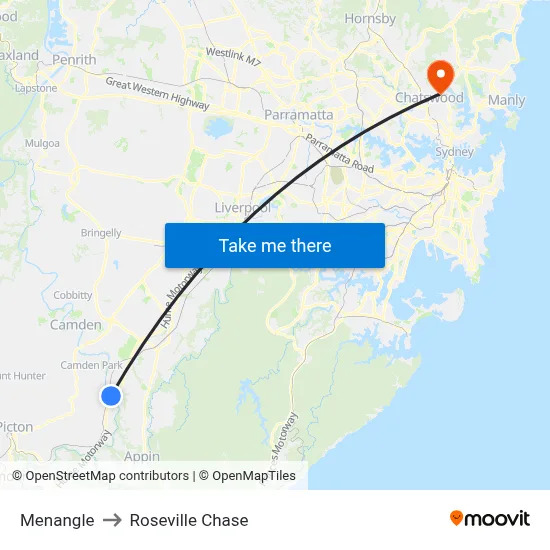 Menangle to Roseville Chase map