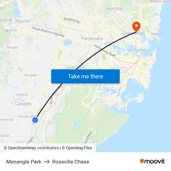 Menangle Park to Roseville Chase map