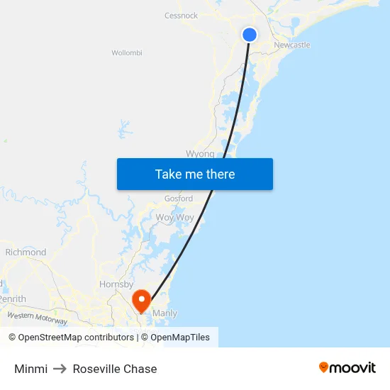 Minmi to Roseville Chase map