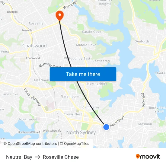 Neutral Bay to Roseville Chase map