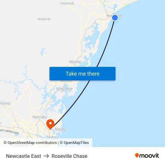 Newcastle East to Roseville Chase map