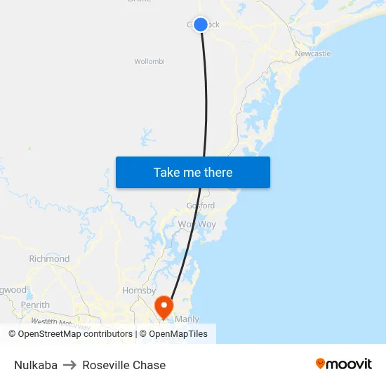 Nulkaba to Roseville Chase map