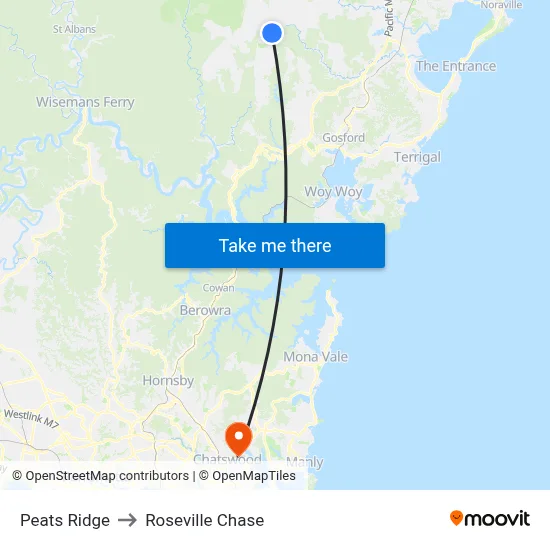 Peats Ridge to Roseville Chase map