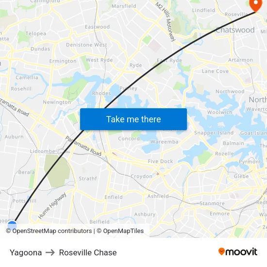 Yagoona to Roseville Chase map