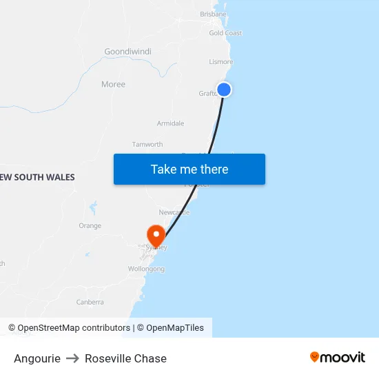 Angourie to Roseville Chase map