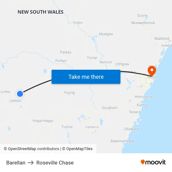 Barellan to Roseville Chase map