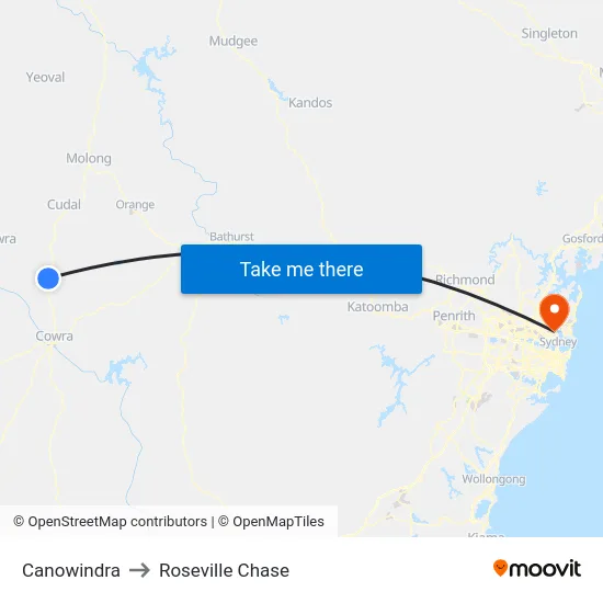 Canowindra to Roseville Chase map