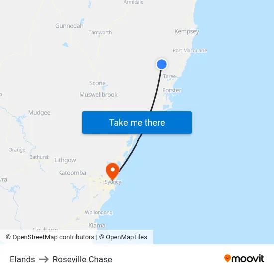 Elands to Roseville Chase map