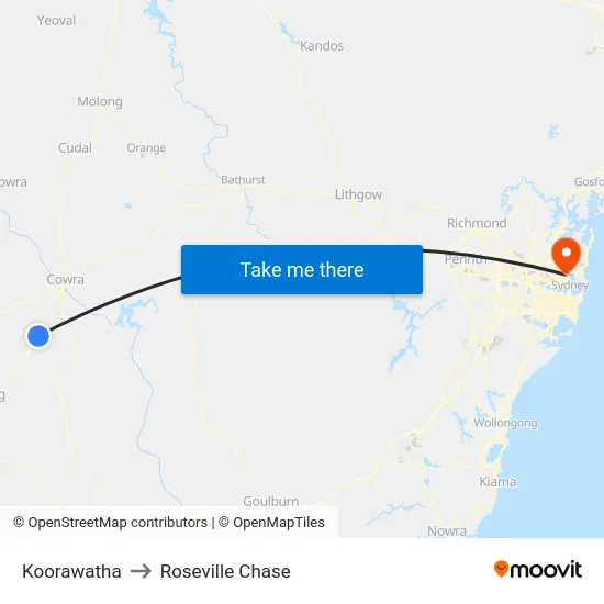 Koorawatha to Roseville Chase map