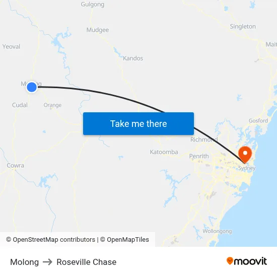 Molong to Roseville Chase map