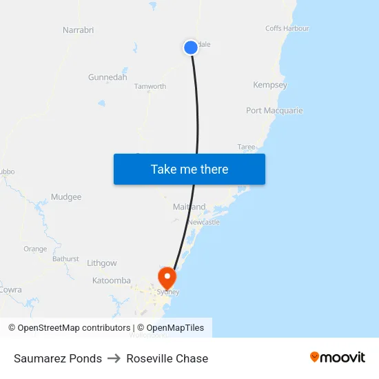 Saumarez Ponds to Roseville Chase map