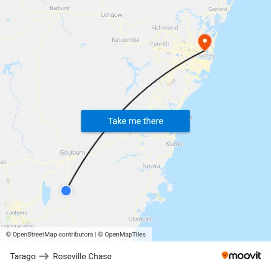 Tarago to Roseville Chase map