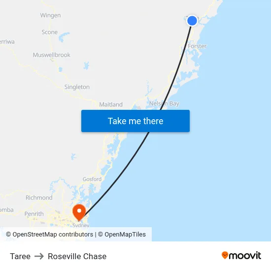 Taree to Roseville Chase map