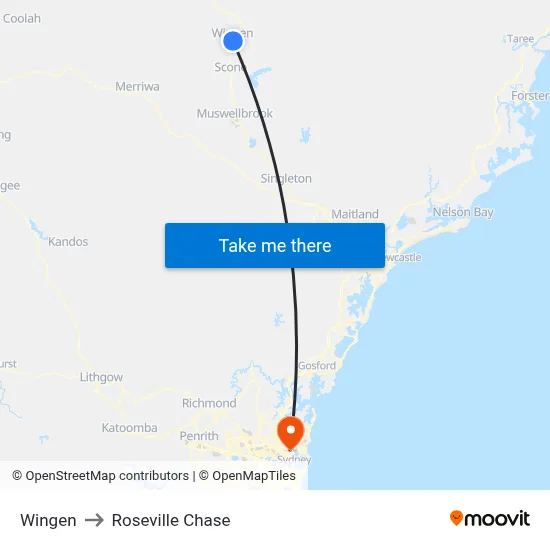Wingen to Roseville Chase map