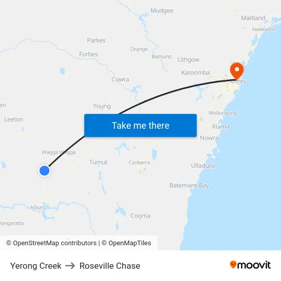 Yerong Creek to Roseville Chase map