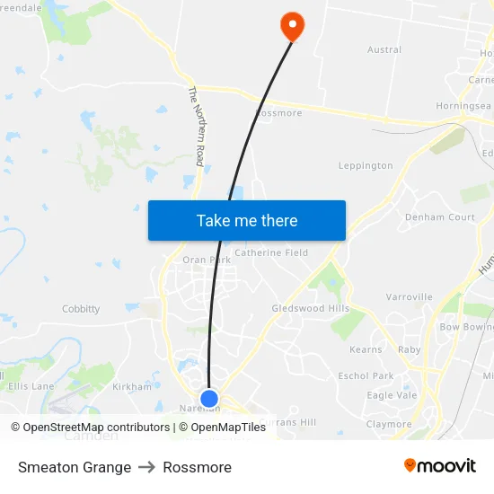 Smeaton Grange to Rossmore map