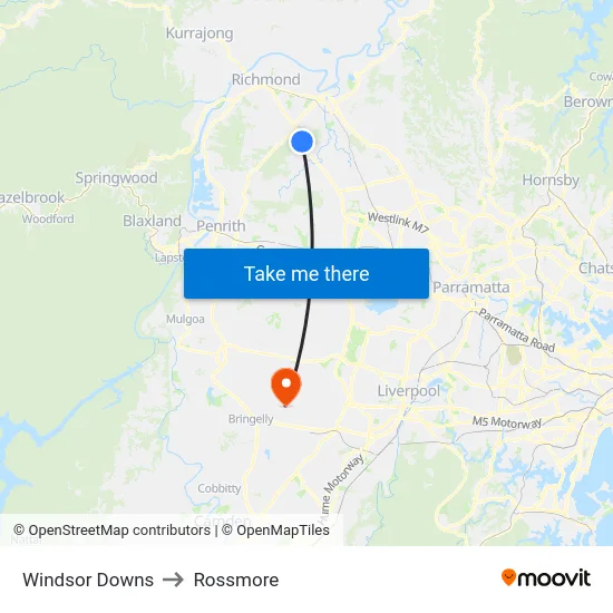 Windsor Downs to Rossmore map