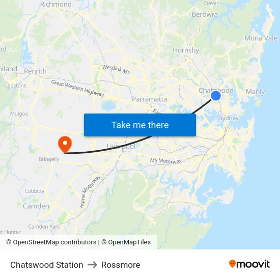 Chatswood Station to Rossmore map
