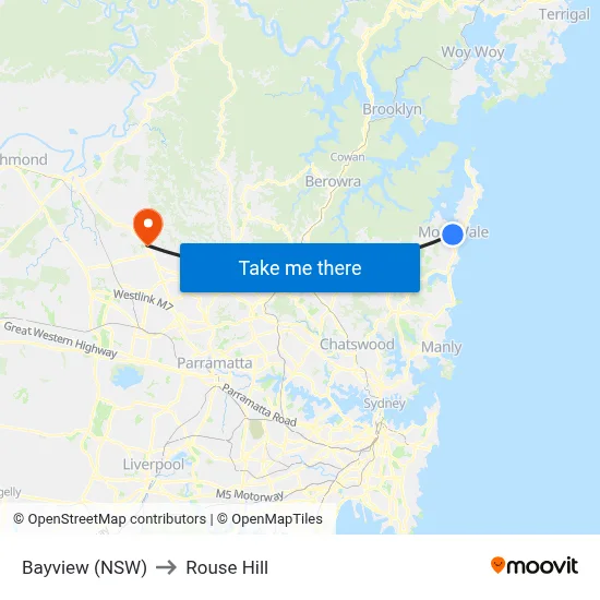 Bayview (NSW) to Rouse Hill map