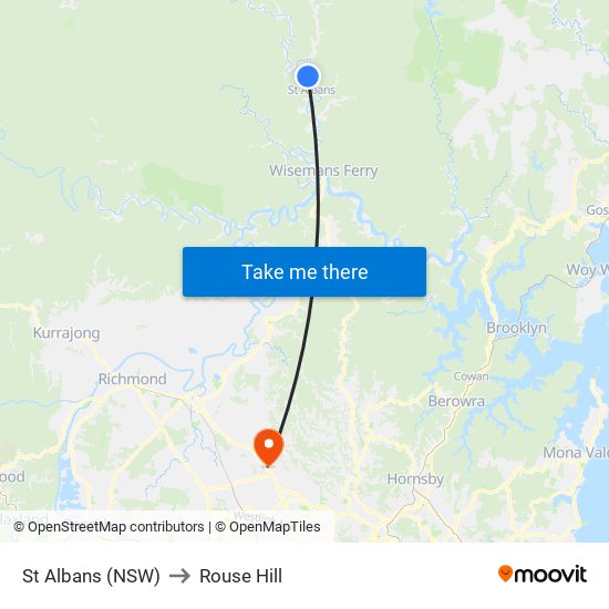 St Albans (NSW) to Rouse Hill map