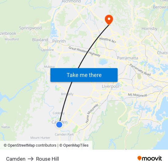 Camden to Rouse Hill map