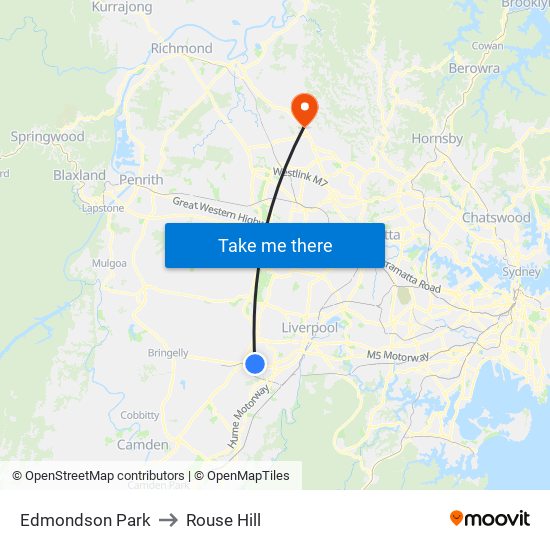 Edmondson Park to Rouse Hill map