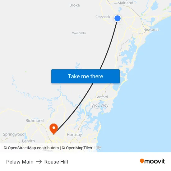 Pelaw Main to Rouse Hill map