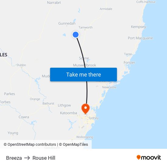 Breeza to Rouse Hill map