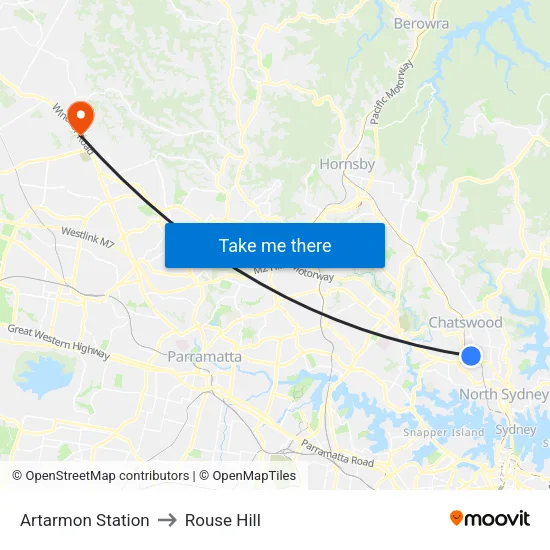 Artarmon Station to Rouse Hill map