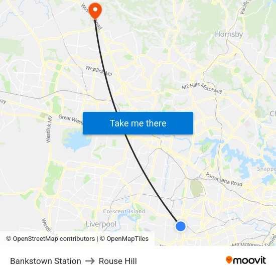 Bankstown Station to Rouse Hill map