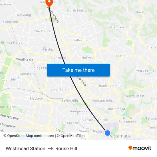 Westmead Station to Rouse Hill map