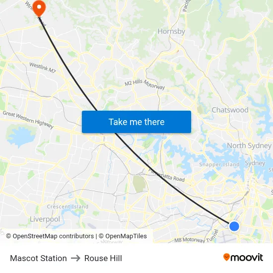 Mascot Station to Rouse Hill map