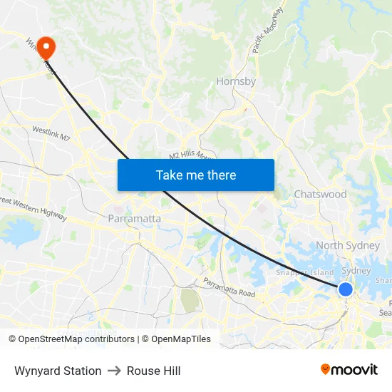 Wynyard Station to Rouse Hill map