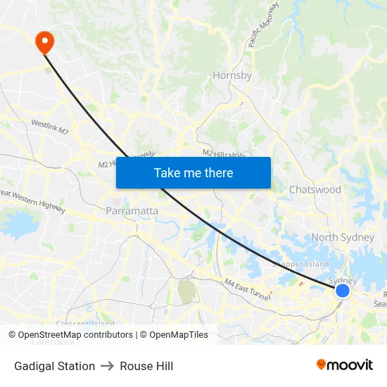 Gadigal Station to Rouse Hill map