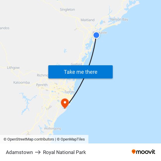 Adamstown to Royal National Park map