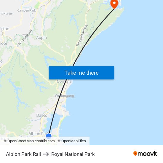 Albion Park Rail to Royal National Park map