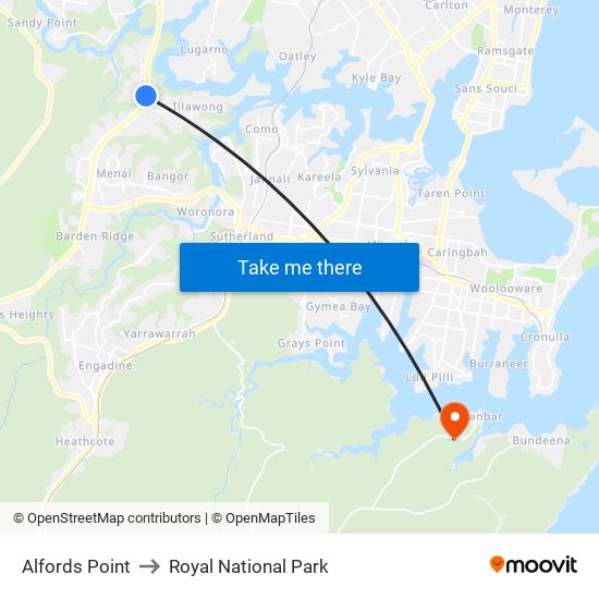 Alfords Point to Royal National Park map