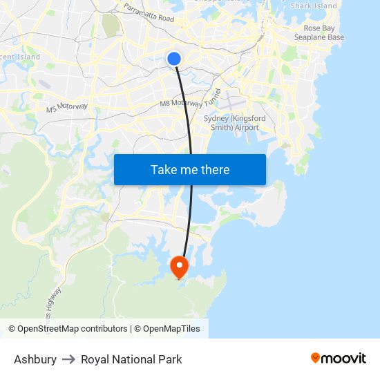 Ashbury to Royal National Park map
